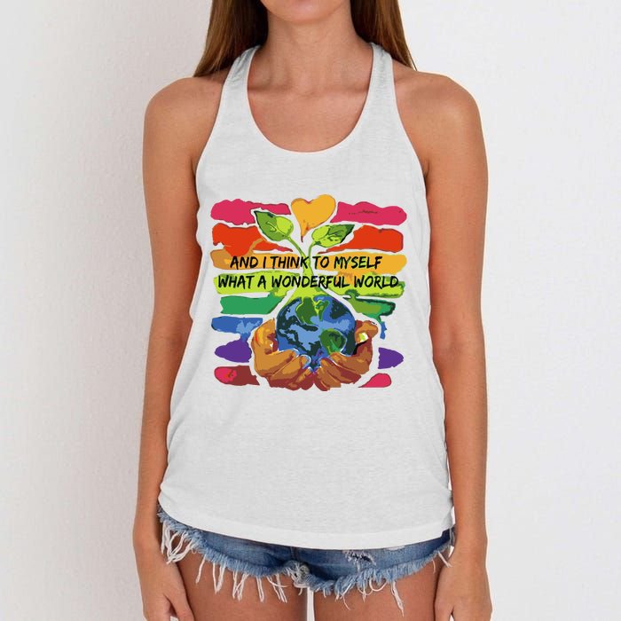 And I Think To Myself What A Wonderful World Women's Knotted Racerback Tank