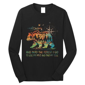 And Into The Forest I Go To Lose My Mind Camping Bear Retro Long Sleeve Shirt