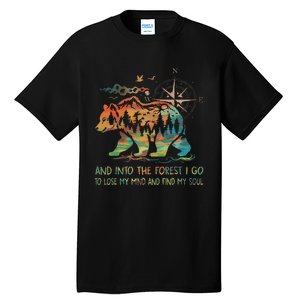 And Into The Forest I Go To Lose My Mind Camping Bear Retro Tall T-Shirt