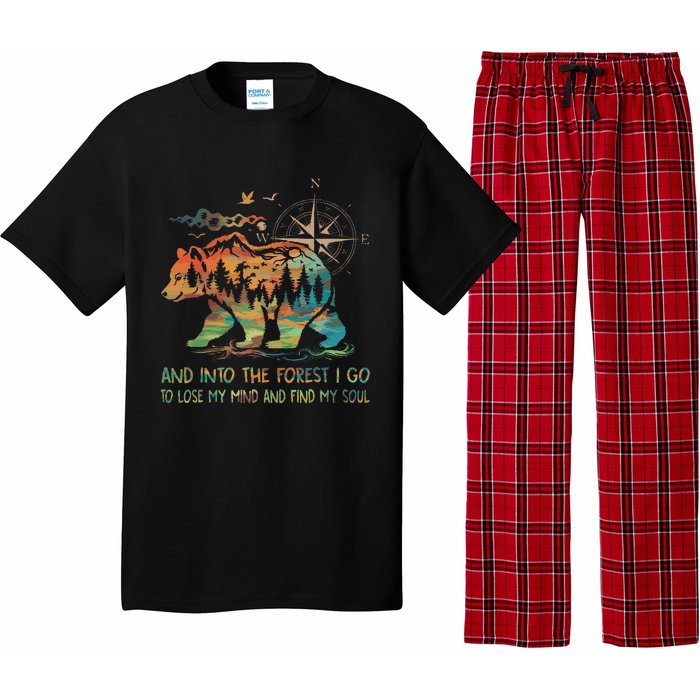 And Into The Forest I Go To Lose My Mind Camping Bear Retro Pajama Set