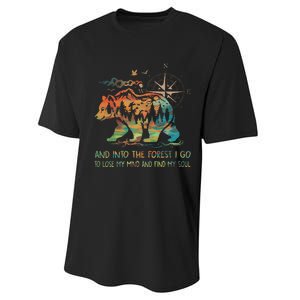 And Into The Forest I Go To Lose My Mind Camping Bear Retro Performance Sprint T-Shirt