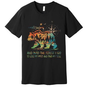 And Into The Forest I Go To Lose My Mind Camping Bear Retro Premium T-Shirt