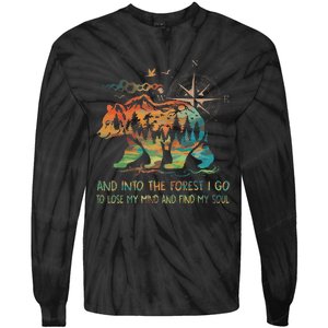 And Into The Forest I Go To Lose My Mind Camping Bear Retro Tie-Dye Long Sleeve Shirt