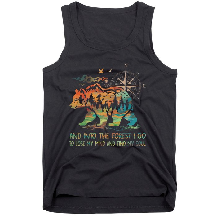 And Into The Forest I Go To Lose My Mind Camping Bear Retro Tank Top