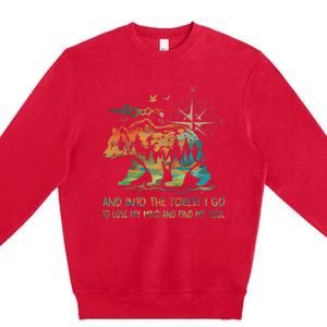 And Into The Forest I Go To Lose My Mind Camping Bear Retro Premium Crewneck Sweatshirt