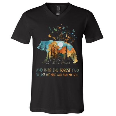 And Into The Forest I Go To Lose My Mind Camping Bear Gift V-Neck T-Shirt