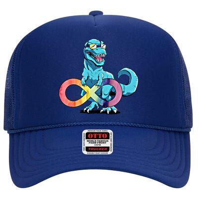 Autism Infinity Trex Dinosaur Funny Gift High Crown Mesh Back Trucker Hat