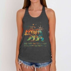 And Into The Forest I Go To Lose My Mind Camping Bear Women's Knotted Racerback Tank