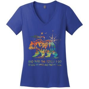 And Into The Forest I Go To Lose My Mind Camping Bear Women's V-Neck T-Shirt