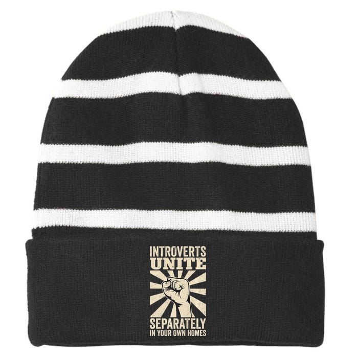 Antisocial Introverts Unite Separately In Your Own Homes Premium Striped Beanie with Solid Band