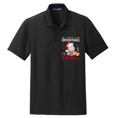 All I Want For Christmas Is Hippopotamus Cute Hippo Xmas Dry Zone Grid Polo