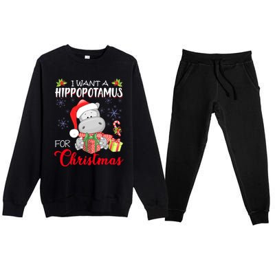 All I Want For Christmas Is Hippopotamus Cute Hippo Xmas Premium Crewneck Sweatsuit Set