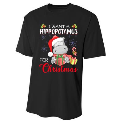 All I Want For Christmas Is Hippopotamus Cute Hippo Xmas Performance Sprint T-Shirt