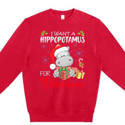 All I Want For Christmas Is Hippopotamus Cute Hippo Xmas Premium Crewneck Sweatshirt