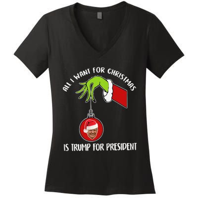 All I Want For Christmas Is Trump For President 2024 Women's V-Neck T-Shirt