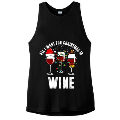 All I Want Christmas Is Wine Ladies PosiCharge Tri-Blend Wicking Tank