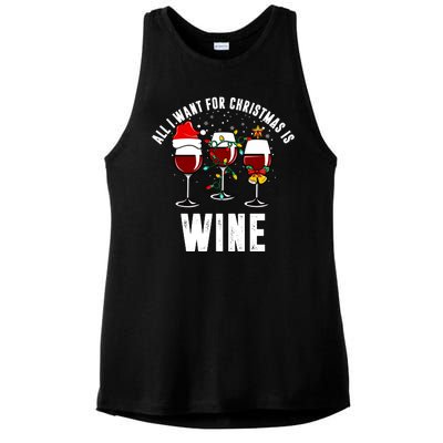 All I Want Christmas Is Wine Ladies PosiCharge Tri-Blend Wicking Tank