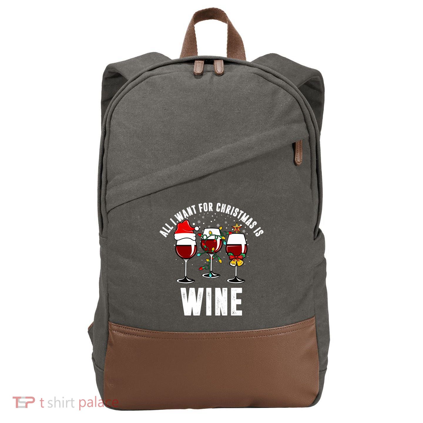 All I Want Christmas Is Wine Cotton Canvas Backpack
