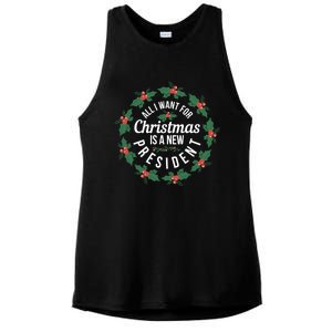 All I Want For Christmas Is A New President Gift Ladies PosiCharge Tri-Blend Wicking Tank