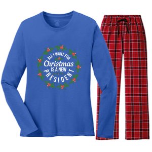 All I Want For Christmas Is A New President Gift Women's Long Sleeve Flannel Pajama Set 