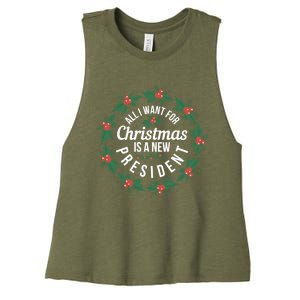 All I Want For Christmas Is A New President Gift Women's Racerback Cropped Tank