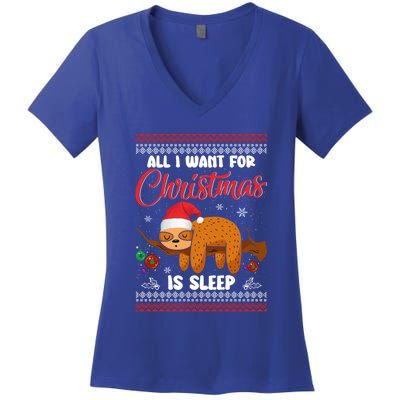 All I Want For Xmas Is Sleep Funny Sloth Gift Women's V-Neck T-Shirt