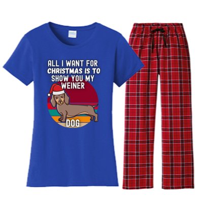 All I Want For Christmas Is Show You My Weiner Dog Dachshund Cute Gift Women's Flannel Pajama Set