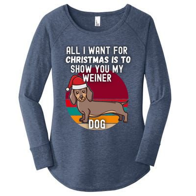 All I Want For Christmas Is Show You My Weiner Dog Dachshund Cute Gift Women's Perfect Tri Tunic Long Sleeve Shirt