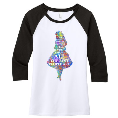 Alice In Wonderland Have I Gone Bonkers Quote Women's Tri-Blend 3/4-Sleeve Raglan Shirt