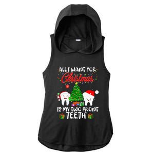 All I want for Christmas is My Two Front Teeth Funny Ladies PosiCharge Tri-Blend Wicking Draft Hoodie Tank