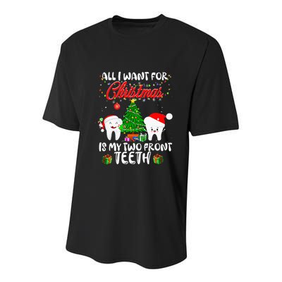 All I want for Christmas is My Two Front Teeth Funny Youth Performance Sprint T-Shirt