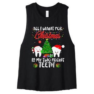 All I want for Christmas is My Two Front Teeth Funny Women's Racerback Cropped Tank