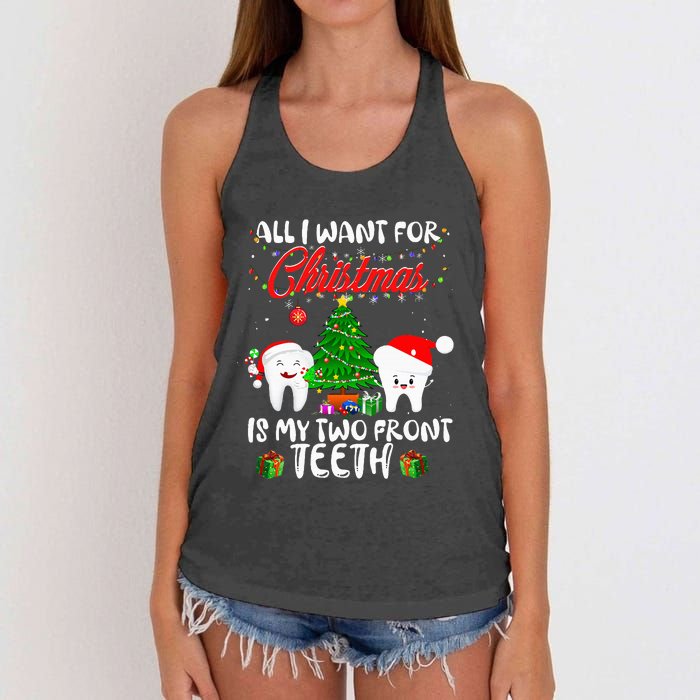 All I want for Christmas is My Two Front Teeth Funny Women's Knotted Racerback Tank