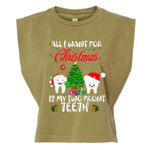 All I want for Christmas is My Two Front Teeth Funny Garment-Dyed Women's Muscle Tee