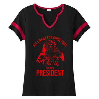 All I Want For Christmas Is A New President Funny Santa Xmas Ladies Halftime Notch Neck Tee