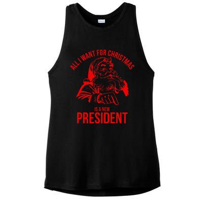 All I Want For Christmas Is A New President Funny Santa Xmas Ladies PosiCharge Tri-Blend Wicking Tank