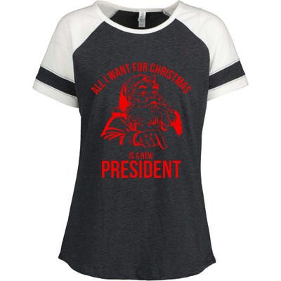 All I Want For Christmas Is A New President Funny Santa Xmas Enza Ladies Jersey Colorblock Tee