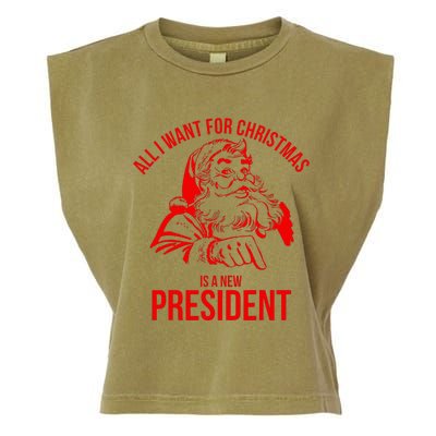 All I Want For Christmas Is A New President Funny Santa Xmas Garment-Dyed Women's Muscle Tee