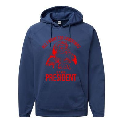 All I Want For Christmas Is A New President Funny Santa Xmas Performance Fleece Hoodie