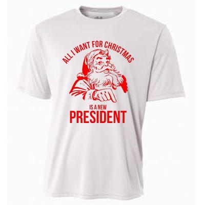 All I Want For Christmas Is A New President Funny Santa Xmas Cooling Performance Crew T-Shirt