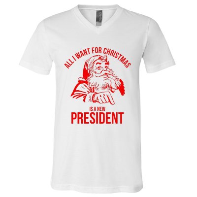 All I Want For Christmas Is A New President Funny Santa Xmas V-Neck T-Shirt