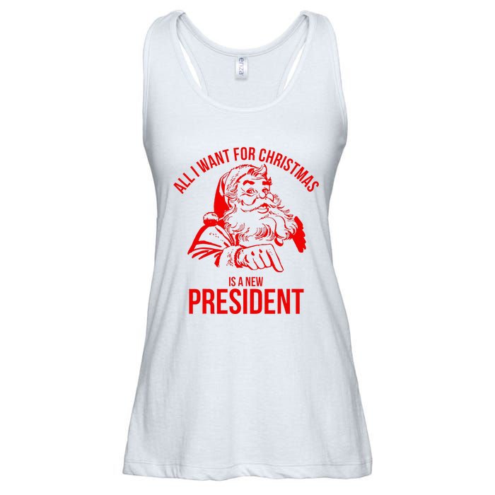 All I Want For Christmas Is A New President Funny Santa Xmas Ladies Essential Flowy Tank