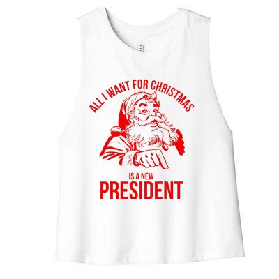 All I Want For Christmas Is A New President Funny Santa Xmas Women's Racerback Cropped Tank