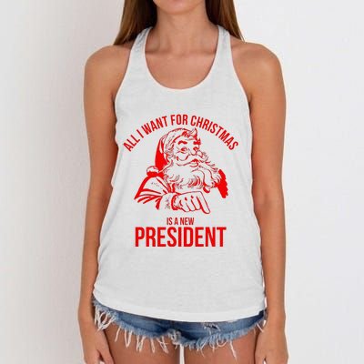 All I Want For Christmas Is A New President Funny Santa Xmas Women's Knotted Racerback Tank