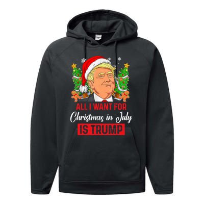 All I Want For Christmas In July Is Trump Funny Santa Summer Performance Fleece Hoodie