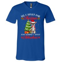 All I Want For Christmas Just Ding I Want Chihuahuas Funny Gift V-Neck T-Shirt