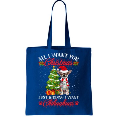 All I Want For Christmas Just Ding I Want Chihuahuas Funny Gift Tote Bag