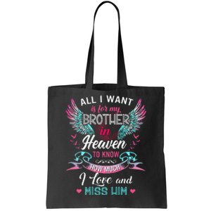 All I Want Is For My Brother In Heaven Angel Wings Love Him Tote Bag