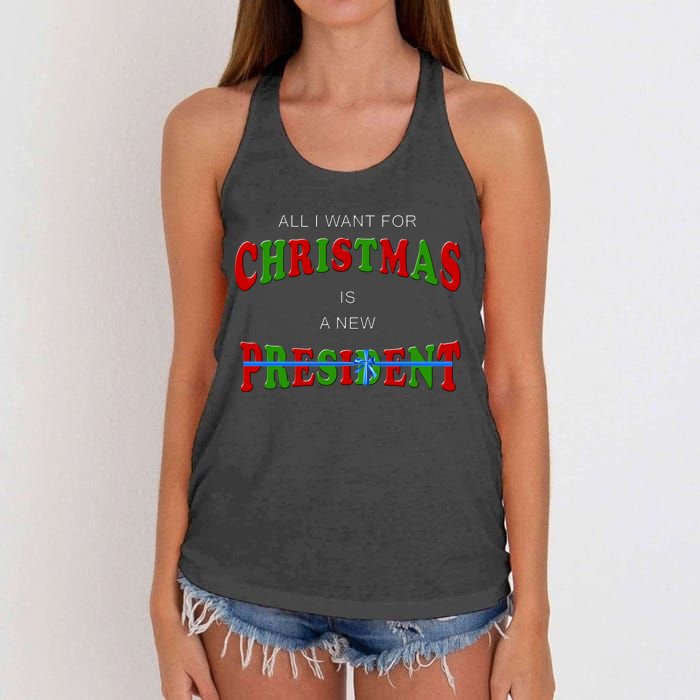 All I Want For Christmas Is A New President Women's Knotted Racerback Tank