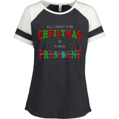 All I Want For Christmas Is A New President Enza Ladies Jersey Colorblock Tee